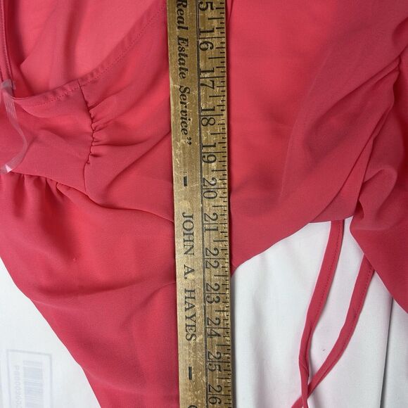 G+D Womens Sheer Button half Button Down Top Size 1X Coral Blouse Tie in Back - Picture 2 of 5